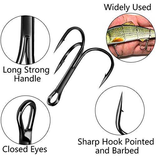 Shaddock Fishing 10-100Pcs Big Size Sharp Treble Hooks O'Shaughnessy Sharpened Treble Fishing Hooks High Carbon Steel Fish Treble Hook Size 10-10/0 - color: Black, size: 100PCS #4