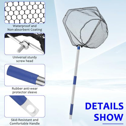Fishing Net with Handle, with 85" Adjustable Extra Long Handle Fishing Net- Landing Net for Steelhead, Salmon, Bass & More Ideal for Kayak/Fly/Catfish Trout Fishing, Fishing Gear Gifts for Men