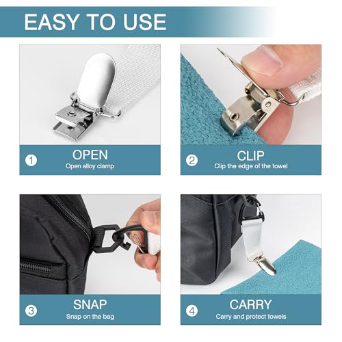 3PCS Multi-Functional Tennis Towel Hook and Clip, Durable Sports Towel Holder for Fence, Backpack & Gym, Portable Towel Hanger for Tennis Golf Outdoor Sports (White/Black/Light Grey)