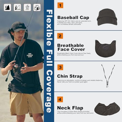 Surblue Neck Face Flap Outdoor Cap UV Protection Sun Hats Fishing Hat Quick-Drying UPF50+ - color: Grey, size: Small