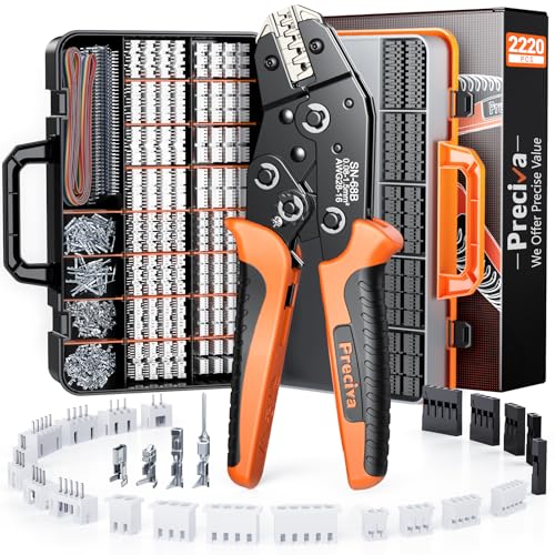 Preciva Crimping Tool Connector kit - AWG28-16/0.08-1.5mm² Ratcheting Crimper with 620Pcs Connectors and 1600Pcs Pins | Crimp Tool for Dupont, JST, ATX, EPS, PCIE, SATA Series
