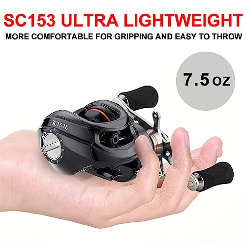 Fishdrops Baitcaster Reel Ultra-Light Baitcasting Fishing Reel, 7.0:1 Gear Ratio, 12.12LB Drag Magnetic Brake, Smooth 11+1BB, Freshwater & Saltwater and Affordable Low Profile Bait Caster Reel - color: Left Handle-Red Color