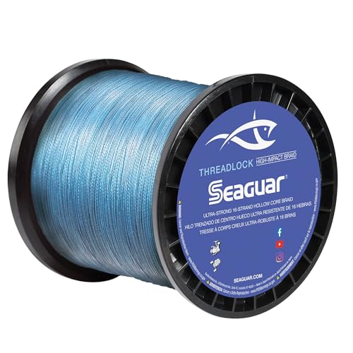 Seaguar Threadlock Braided Fishing Line, 16 Strand Hollow Core Braid, High Visibility Blue, Multiple Sizes - size: 80lbs/2500yds
