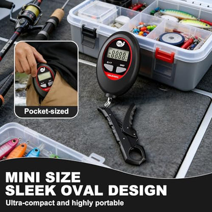 SNAIL TRAIL 100 lbs Digital Fishing Weight Scale & 4.6'' Fish Lip Gripper, LCD Display, Multi-Unit (LB, KG, LB:OZ), Portable Electric Tournament Bass Weigher for Anglers - color: Black & Gripper