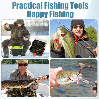RoundFunny 3 Layers Fishing Tackle Box 414 Pcs Fishing Gift Lures Gear Kit with Tackle Included Pliers Lip Gripper Bait Hook Accessories for Beginner Fisherman Women Men, Fit Bass Trout - color: Black