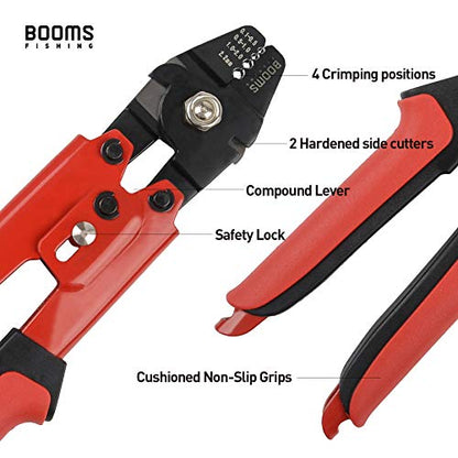Booms Fishing CP1 Fishing Crimping Pliers, High Carbon Steel Fishing Plier Wire Rope Leader Crimping Tool, 10 inch Crimpers Swager with Ergonomic Handle - style: Red Crimper Only