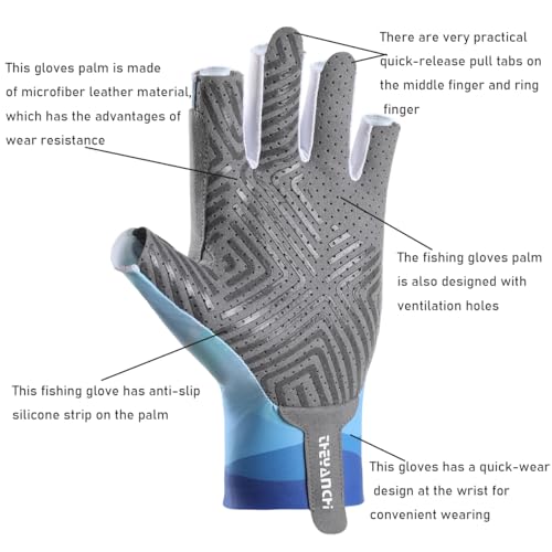 Fishing Gloves UV Protection Fingerless Sun Gloves Men Women for Cycling Hunting Kayaking Hiking Sailing - color: Blue, size: Medium