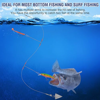 Fishing Leaders Saltwater Tackle Rig Stainless Steel Fishing Wire Leader Line with Swivels Snap Beads Pre-Tied Hi-Low Bottom Rigs for Surf Pier Trolling Fishing Tackle - style: 3 Arms-12pcs