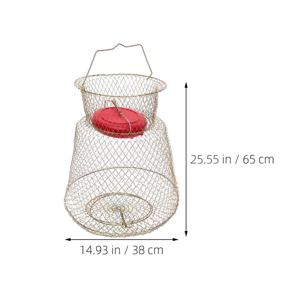 SUPVOX Metal Fish Basket Wire Mesh Fishing Cage Crab Keeper with Floaters Portable Collapsible Fish Keeper for Fishing Enthusiasts