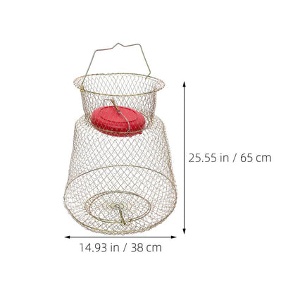 SUPVOX Metal Fish Basket Wire Mesh Fishing Cage Crab Keeper with Floaters Portable Collapsible Fish Keeper for Fishing Enthusiasts