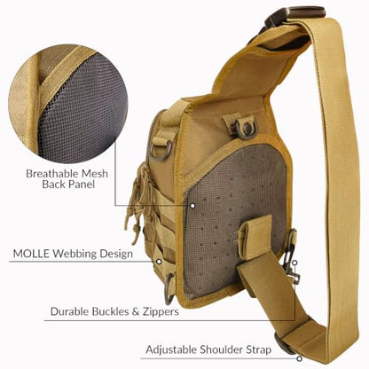 Kynzo Fishing Sling Backpack with Rod Holder, Water-Resistant Fishing Tackle Bag, Durable Shoulder Crossbody Pack for Freshwater Saltwater Fishing(C- Khaki) - color: C- Khaki