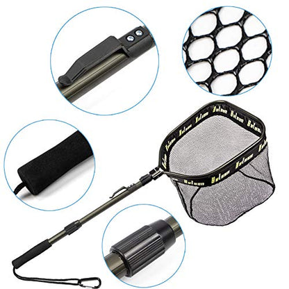 YVLEEN Floating Fishing Net - Folding Fishing Landing Net with Rubber Coating Mesh for Easy Fish Catch and Release, Fishing Net for Freshwater and Saltwater - color: D: Army Green(Telescopic Pole)