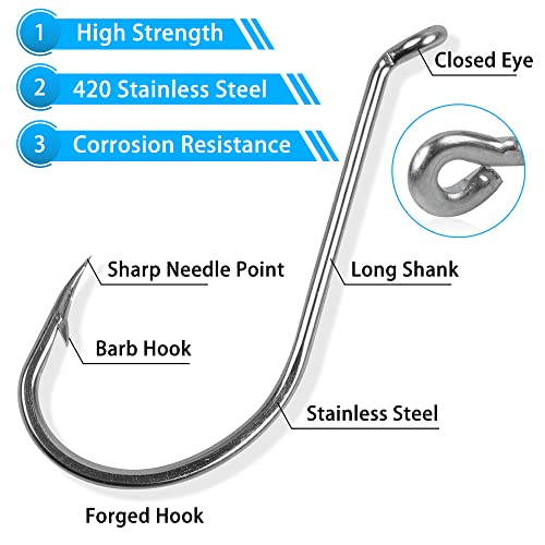 Octopus Beak Hooks, 60pcs/100pcs Stainless Steel Saltwater Fishing Hooks, Suicide Bait Jig, Big Game, Offset Circle Hooks 10 - size: 10/0 - 60pcs