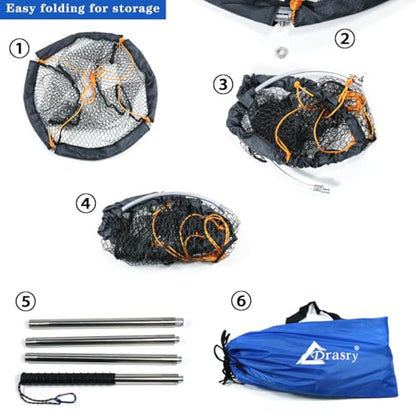 Drasry Large Collapsible Bridge Pier Fishing Net Landing Net with Rod, High Load Aluminum Ring Drop Net for Saltwater and Freshwater Pier Fishing Basket with 49.2 ft. Rope - color: Black, size: 23.6 x 23.6 x 27.5", style: 0.99*0.59 in Mesh