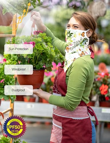 FISHEAL UV Sun Protection Face Scarf Mask, Breathable Gardening Face Cover Neck Gaiter with Ear Loops Bandana for Men Women - color: Monarch Butterfly