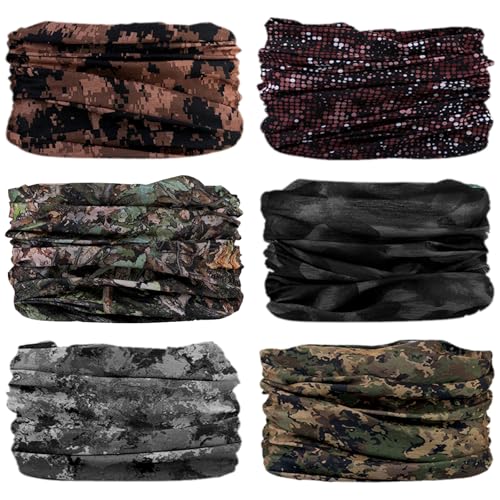 Neck Gaiter for Men Women Headwear Bandana Head Wrap Face Scarf Mask Cover Warmer Balaclava-Seamless & Versatile - color: A-6pcs-camo Jungle