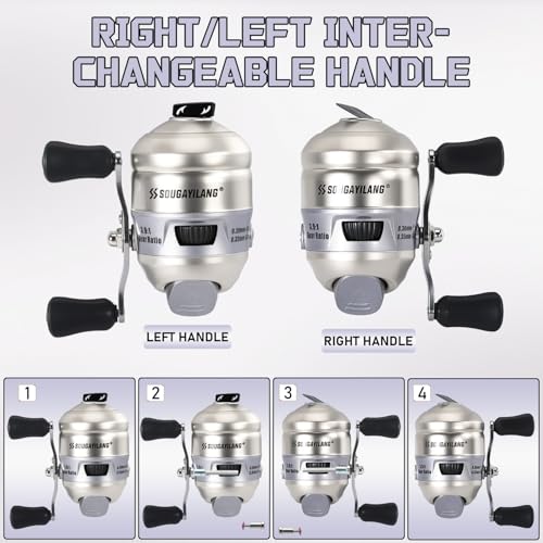 Sougayilang Spincast Fishing Reel, Size 30 Reel, Right or Left-Hand Retrieve, 3.9:1 Gear Ratio, Pre-spooled with Mono Fishing Line