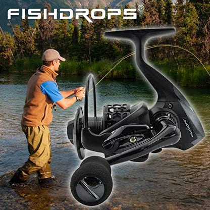 Fishdrops Spinning Fishing Reels 12+1BB Ultra Lightweight Carved Aluminum Spool Reels Affordable Smooth Spinning Reels - size: Size5000