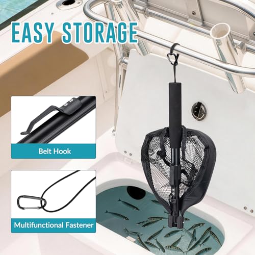 QualyQualy Floating Bait Net – Aluminum Livewell Net, 8" Hoop, 15"–21" Handle, Soft Mesh, EVA Grip, Belt Hook & Anti-Drop, for Minnows, Sardines, Herring – Telescopic & Collapsible Baitfish Net
