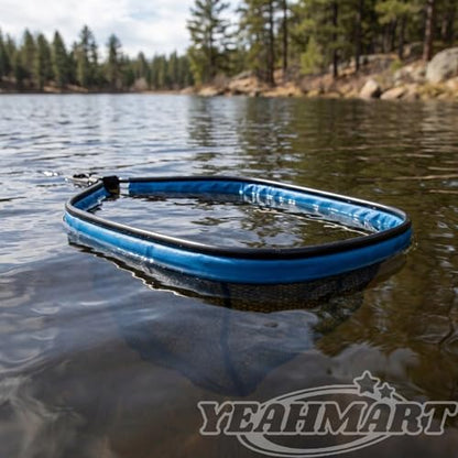 Yeahmart Floating Fishing Net Foldable Landing Net with Pole Handle, Blue | Portable Fishing Gear with Rubber Coated Mesh & Aluminum Handle for Kayak, Fly, Trout, Steelhead, Salmon, Bass Fishing - size: 39.3" Total Length (Telescopic Handle)