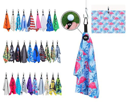 Magnetic Microfiber Waffle Golf Towel – Large 16"x24" Clean Golf Club Ball Magnet Clip to Hang on Bag Cart Strong Premium Strength Ultra Absorbent Gear Tropical Men (Large Flamingo Palms) - color: Large Flamingo Palms