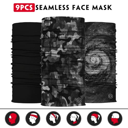 Neck Gaiter for Men Women Headwear Bandana Head Wrap Face Scarf Mask Cover Warmer Balaclava-Seamless & Versatile - color: B-men-black-series