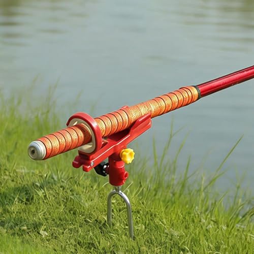 Fishing Rod Holder, Adjustable R-od Angle Support, 13.7x37cm, Rod Rack Spike, Ground Fishing Stand, Sturdy Rust Resistant Frame, for Shore, Beach, Dock, Kayak, Pontoon, and Surf F-ishing - color: Red