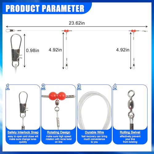 Fishing Leaders Saltwater Tackle Rig Surf Fishing Rigs with Swivel Snaps High Strength Wire Leader Bottom Rigs Fishing Gear Equipment for Lures Bait Hooks - color: White Nylon, style: 2 Arms-12pcs
