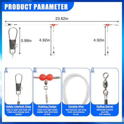 Fishing Leaders Saltwater Tackle Rig Surf Fishing Rigs with Swivel Snaps High Strength Wire Leader Bottom Rigs Fishing Gear Equipment for Lures Bait Hooks - color: White Nylon, style: 2 Arms-12pcs