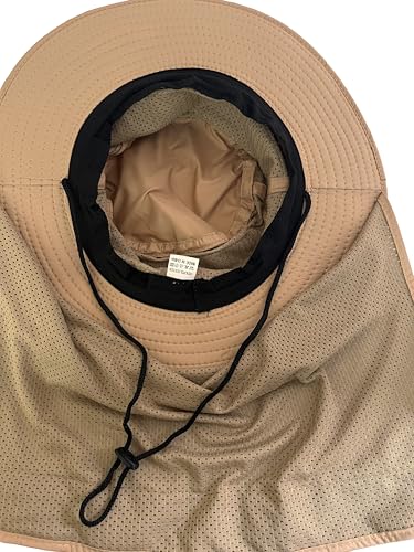 Men's Wide Brim Boonie Bucket Sun Hat with Neck Flap, High Visibility Reflective Stripes, UV Protection - color: Dark Khaki