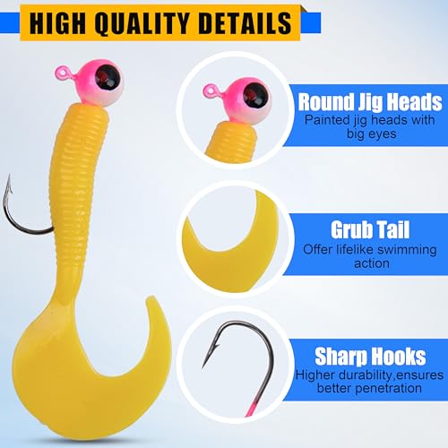 Grub Lures Fishing Jigs Head Hooks Kit- Crappie Jigs Soft Plastic Grub Tail Worm Lure Bait Buster Tubes Baits for Bass Trout Saltwater Freshwater Fishing - color: 17pcs kit