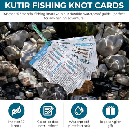 Fisherman's Knot Cards - 25 way Waterproof Pocket Guide & Knot Tying Tool | Fishing Knot Charts, Hook Size Chart for Salt Water Fishing | Gifts for Fisherman, Men, Boy Scouts Incl. Knots Landing Guide