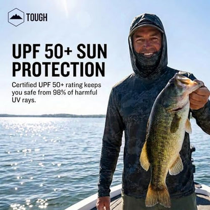 Tough Outfitters Hooded Fishing Shirt UPF 50+ Realtree Camo Sun Hoodie for Men Women – Long Sleeve UV Protection Lightweight - color: Black, size: X-Large