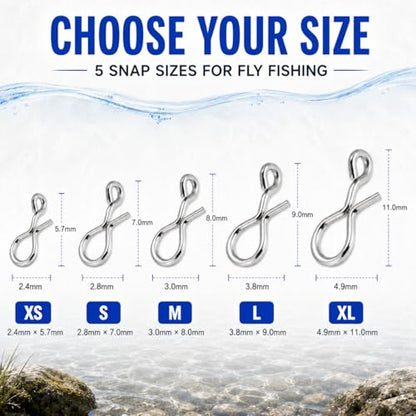 Fly Fishing Snaps 100pcs - Stainless Steel Quick Change Fly Clips, No Knot Fly Fishing Snap Connectors for Trout Flies, Jigs, Hooks, Tippet Leader and Lightweight Lures - size: XL- 4.9X11.0mm