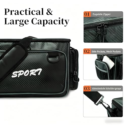 Fishing Tackle Box, Waterproof Tackle Trays for Saltwater & Freshwater - Fishing Gear Shoulder Bag For Men (Tackle Boxes Not Included) - color: Black Grey