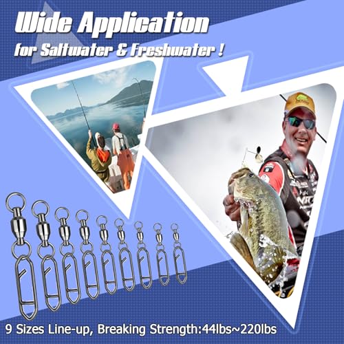 Atibin Snap Connector Fishing Swivels Stainless Bearing Ball Snap Swivels Steel Quick Change Fishing Clips Swivel Black Nickel - size: Size 0+S (44lb) 25 pcs