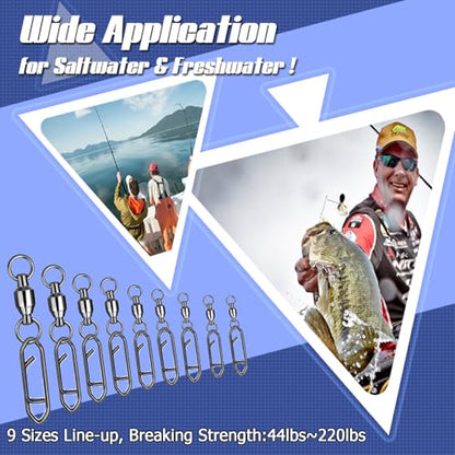 Atibin Snap Connector Fishing Swivels Stainless Bearing Ball Snap Swivels Steel Quick Change Fishing Clips Swivel Black Nickel - size: Size 4+L (99lb) 25 pcs