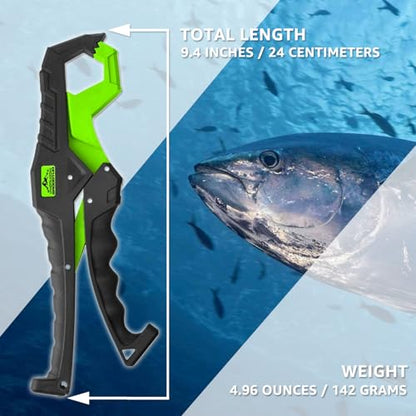 Fish Lip Grabber Fish Lip Gripper 9" Fishing Tool Mouth Spreader Grip Hook Remover Gripper Hook Remover Fishing Gear Comes with Lanyard - color: Green