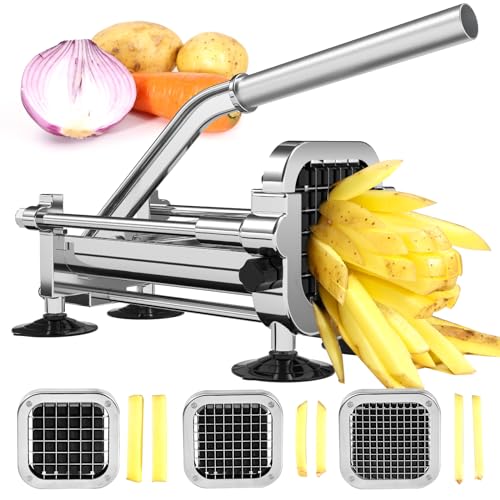 French Fry Cutter, Stainless Steel Potato Cutter with 1/2 Inch, 3/8 Inch and 1/4 Inch Blades (Manual Cutter, 1/2 '' & 3/8 '' & 1/4 '' Blade) - color: Manual Cutter, size: 1/2 Inch & 3/8 Inch & 1/4 Inch