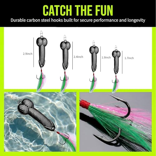 Gag Fishing Lures Set Metal Luminous Sequin Spoons Funny Top Water Bass Fishing Lures Fishermen Gear Spinner Baits Freshwater Saltwater Equipment Fishing Hook for Fishing Lover Men - color: Black