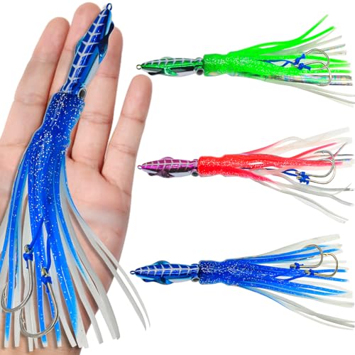 Squid Fishing Lures Set, Fishing Squid Lures Soft Luminous, Large Simulation Artificial Lures Baits Lifelike Plastic Fishing Soft Lure for Saltwater and Freshwater - color: B-Squid Jig 3pcs