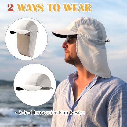 Mens Sun Hat with Breathable Mesh Sun Hats for Men Sun Protection Fishing Hat with Neck Flap for Hiking Cycling - color: Gray
