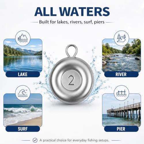 Fishing Weights, Disc Sinkers, Lead Fishing Sinkers & Weights for Saltwater & Freshwater, Flat Coin Sinkers for Bottom Fishing, Assorted Sizes - size: 2oz-8 Pcs