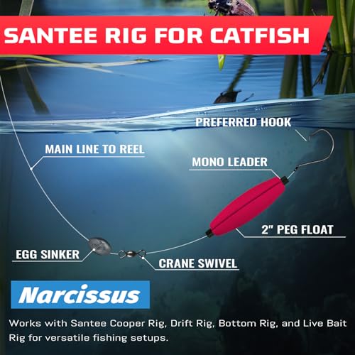 Narcissus Fishing Slotted Peg Float – Slip Bobbers for Fishing, Catfishing Tackle, Fishing Bobbers for Bass, Santee Rig, Easy Line Insertion, No Threading - color: 18pcs-2.5in