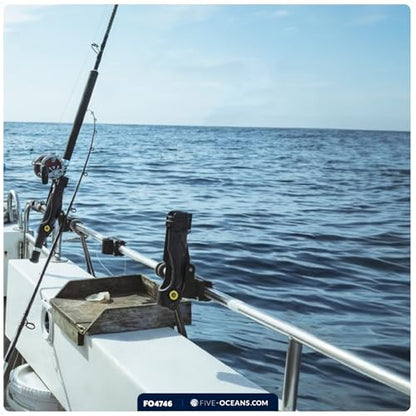 Five Oceans Fishing Rod Holder for Boat with Deck Mount Base, Black, High-Impact Nylon for Boats & Kayaks, Multiple Sizes - style: Compatible Rail Mount Base