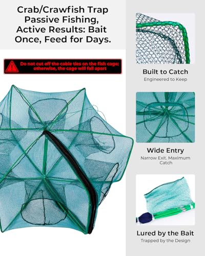 3 Pack Collapsible Hexagon Crab Trap, Cylindrical Crawfish & Bait Trap 12"x21" with 1" Entry Holes, Lobster Shrimp Minnow Net, Portable Foldable Galvanized Steel Traps