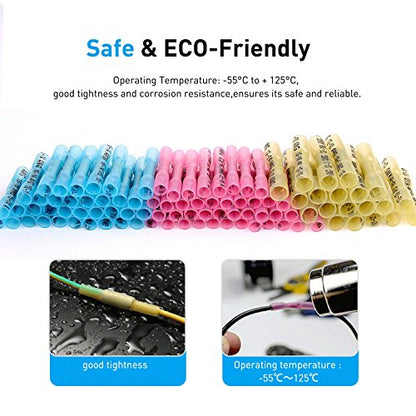Nilight 200PCS Heat Shrink Butt Connectors – Waterproof Wire Connectors - Automotive Marine Grade Electrical Terminals – Crimp Butt Splice Terminal Kit - color: 200PCS Heat Shrink Butt Connectors