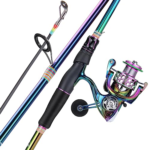 Sougayilang Spinning Fishing Reel Rod Combo, Two Pieces Colorful Poratble Light Weight Fishing Rod with Powerful Fishing Gear for Freshwater Bass Trout Fishing - color: Spinning Combo with LY1000 Reel, size: 1.8/5'10''