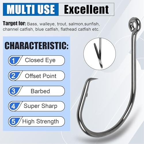 Circle Hooks Saltwater,100pcs Catfish Hooks Offset Circle Octopus Fishing Hooks High Carbon Steel 2X Strong Barbed Fishhooks for Bass Trout Freshwater Saltwater - size: 100pcs-1#