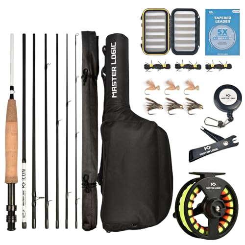 Fly Fishing Rod and Reel Combo Starter Kit, Graphite Fly Rod with Cork Handle, Die Cast Aluminum Reel, Fly Box Case & Fishing Flies and Carrying Case and Accessories - style: 5wt - 9' - 7 Pc（upgrade Fly Reel）